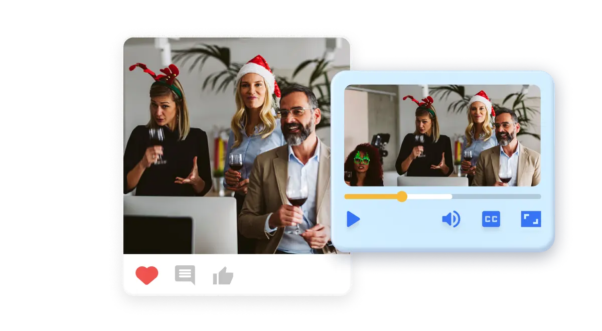 Colleagues gathered during the festive season, using Visla's holiday video maker to build personal connections, share genuine messages, and create memorable, shareable content that keeps their brand top of mind.